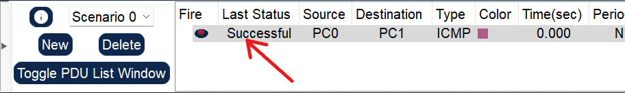 Action Status of Cisco Packet Tracer