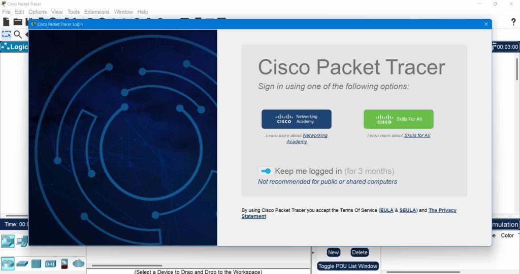 sign in to cisco packet tracer