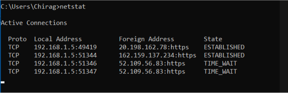 NETSTAT Network Troubleshooting Tool working