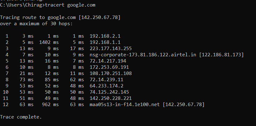 Traceroute Network Troubleshooting Tool working