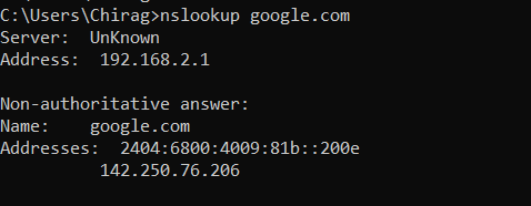 NSLOOKUP Network Troubleshooting Tool working