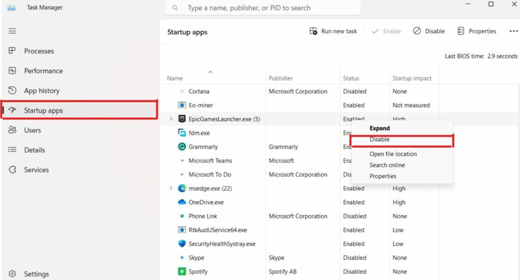 Disabling Task with Task Manager