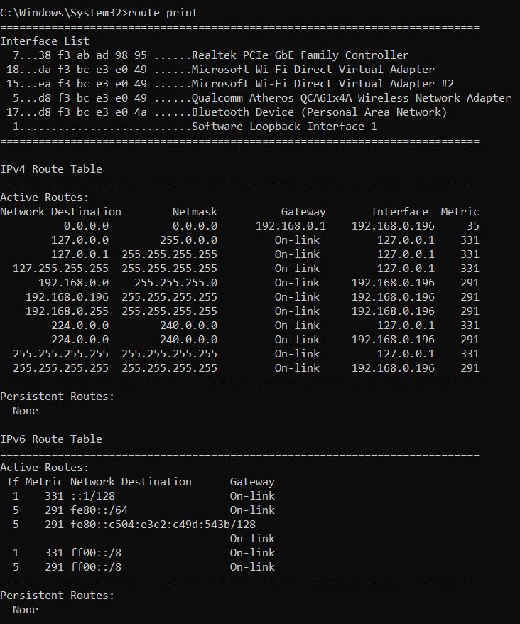 What is Routing Table in Networking? 4 Routing Table using route print command