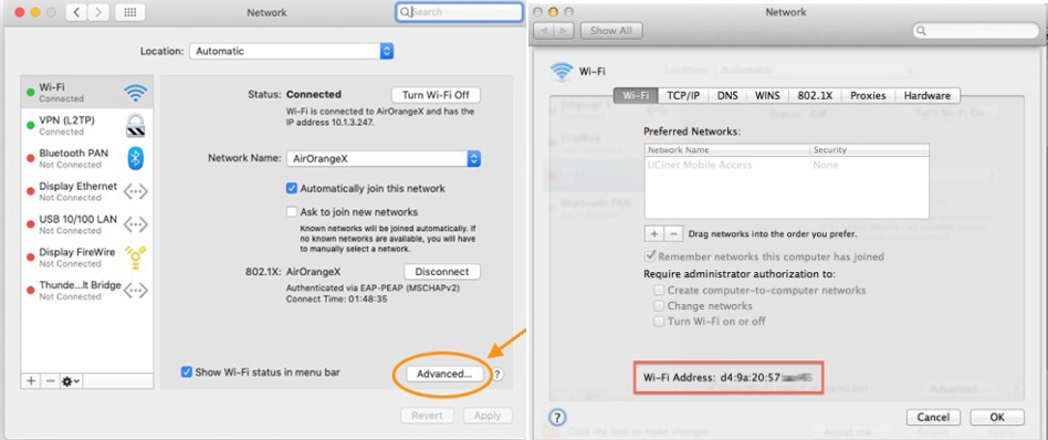 Images showing how a MAC Address will be seen on the Apple Laptop