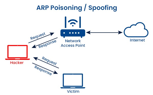 A Network Access Point connected to the Internet on one side and on the other side connected to a hacker who is connected to the victim.