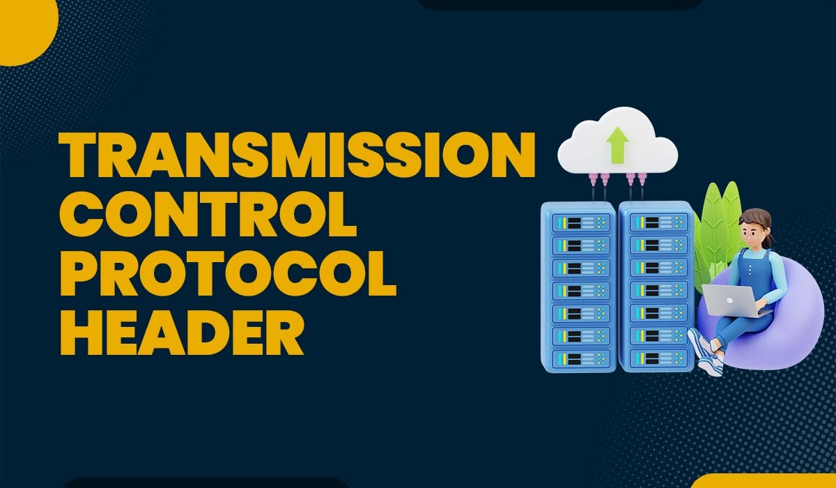 A blog featured image with text Transmission Control Protocol - TCP Header and a server image.