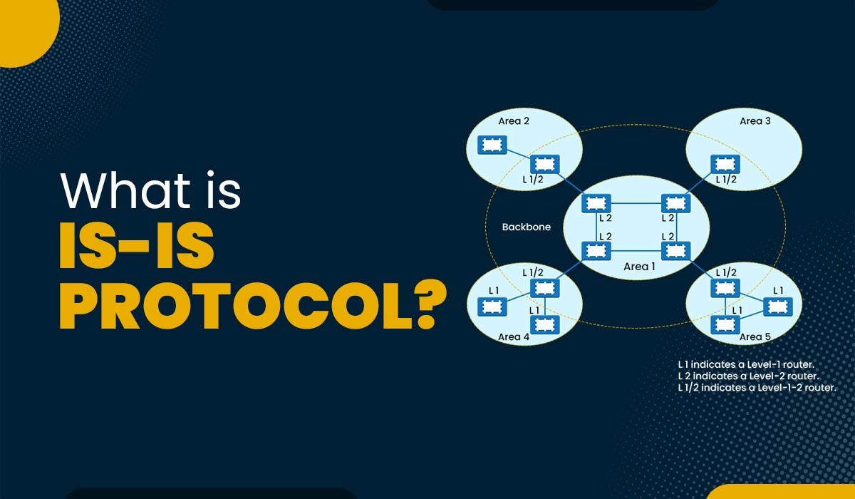 A blog Featured image with text - What is IS-IS Protocol and an image of IS-IS Protocol Router Types Topology