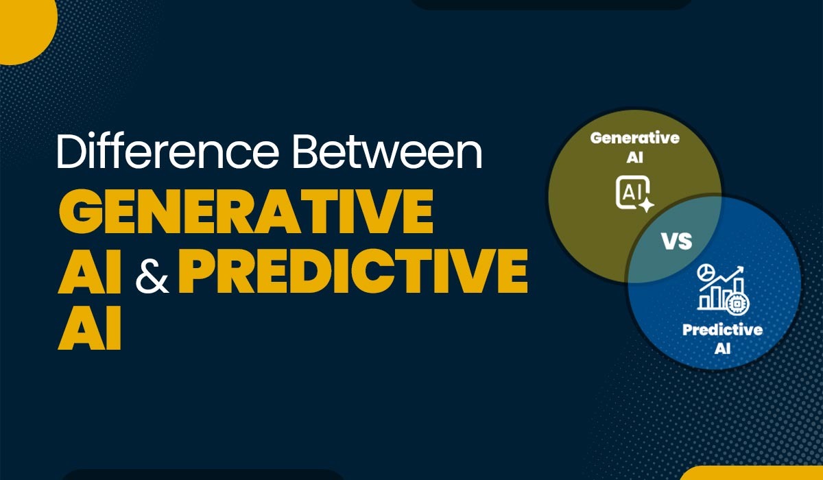 A blog featured image for blog title - Difference between Generative AI and Predictive AI