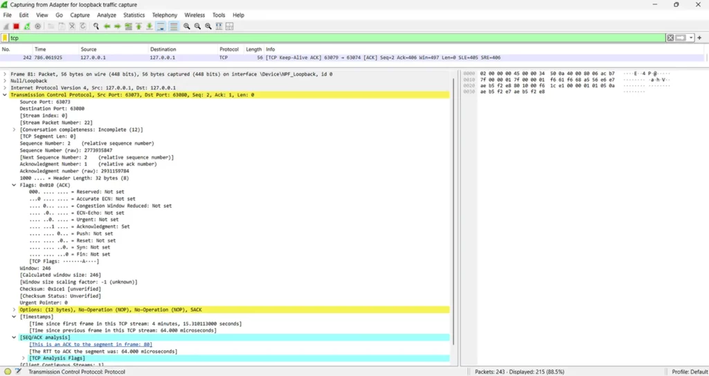 Wireshark TCP header Analysis