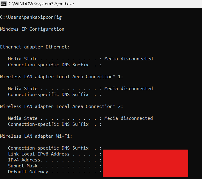 ipconfig command in windows