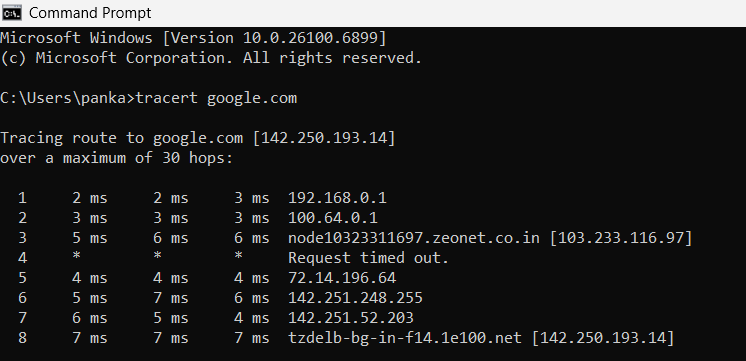 tracert command in windows