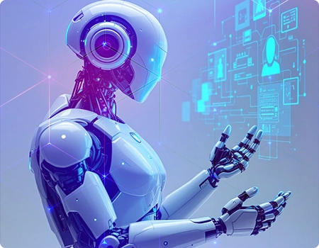 An image showing a Robot demonstrating Generative AI Machine working on some data